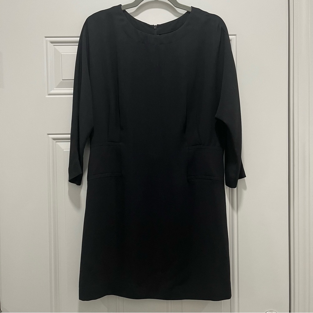 Mango Suit Black 3/4 Sleeved Pleaded Shift Knee Length Dress Size M